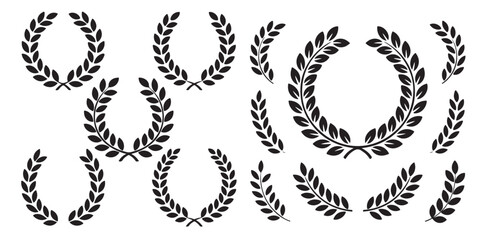 SET OF BLACK laurel wreath, flower, half, olive branch, roman laurel wreath, vintage laurel wreath, vector silhouettes © Abdur Razzak ID: #52