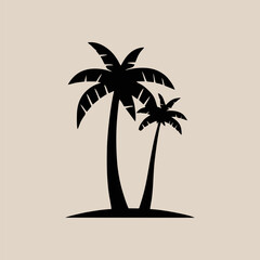 Tropical palm tree silhouette with elegant curved trunk and frond leaves vector icon
