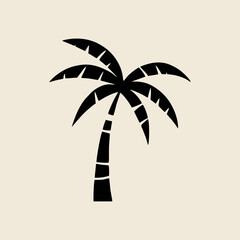 Silhouette of tropical coconut palm tree in simple minimal vector design for summer themes