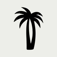 Stylized palm tree silhouette with curved trunk and tropical leaves for exotic beach themed vector design