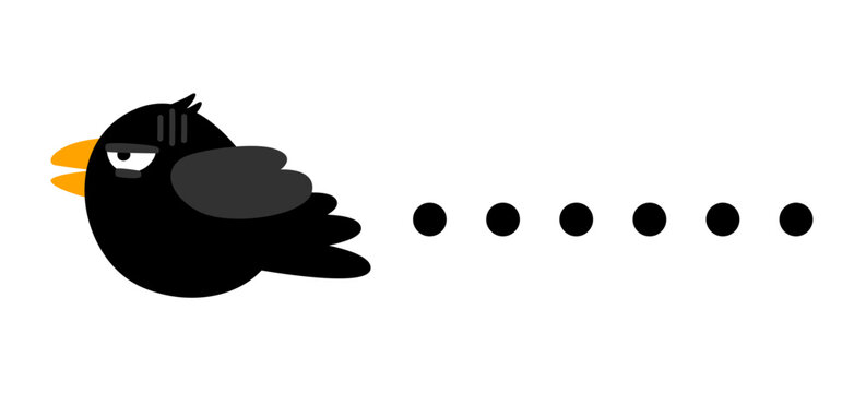 Crow flying with dot, funny cartoon crow for funny videos