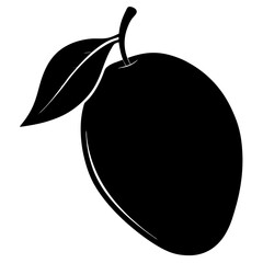 Fototapeta premium Black and White Mango Silhouette with Leaf – Tropical Fruit Vector Illustration