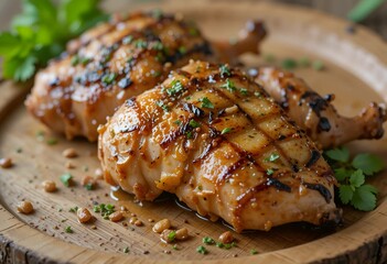 Close-Up of Juicy Chicken Grilled with Fresh Herbs