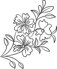 Elegant Black Line Art Floral Branch with Three Flowers