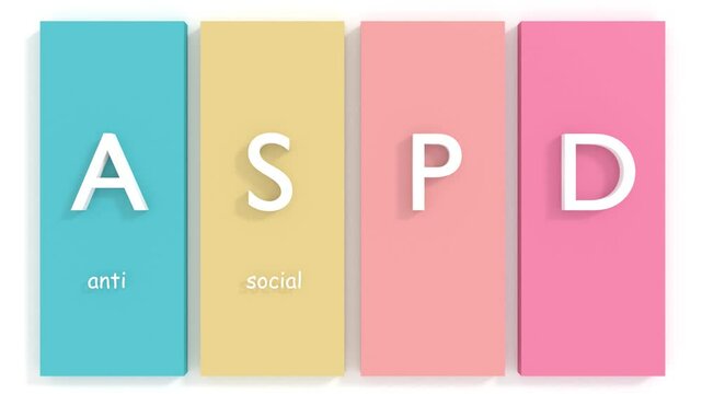 ASPD - Antisocial Personality Disorder. A personality disorder defined by a chronic pattern of behavior that disregards the rights and well-being of others. Acronym animated background
