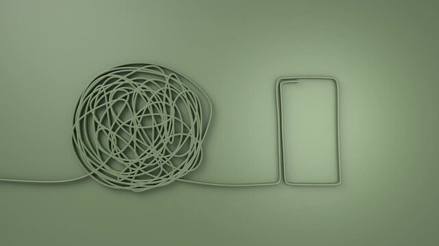 Process of solving, unleashing problems animation. From a complex problem to a simple business solution. Brainstorming video. Thin line knot and door. Idea realization and simplification concept.