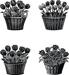 Tulip Flower Basket Svg