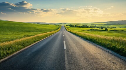 Fototapeta premium Endless Highway with Green Fields