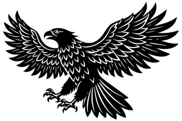 Obraz premium An eagle silhouette, wings spread in a majestic display, poised for flight, is a symbol of power and freedom against a backdrop of artistic flair. generative AI