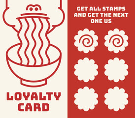 Ramen loyalty card featuring a playful illustration of a smiling face slurping noodles from a stylized bowl.