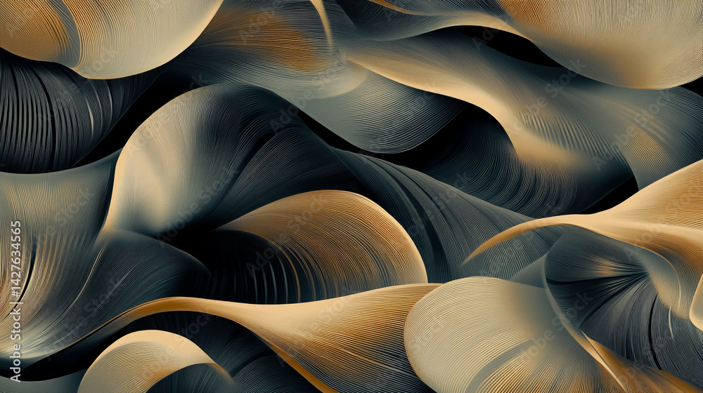 Poster abstract wavy background design with soft blue, dark gray and rusty orange metallic sheets create a 