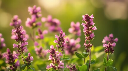 Fototapeta premium Ornamental Flowers Close-up. Oregano Flowers in Full Bloom