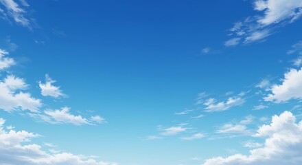 Fototapeta premium A bright, expansive blue sky with wispy and fluffy white clouds scattered across the horizon, suggesting a beautiful day.