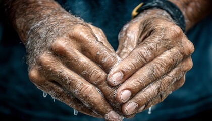 Close up view of hands washing with soap water. Hygiene cleanliness sanitation important. Health protection concept washing hands to prevent diseases. Protect family community