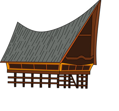Rumah adat bolon, traditional house vector illustration design template elements, ancient architecture of batak indonesia, flat design color illustration