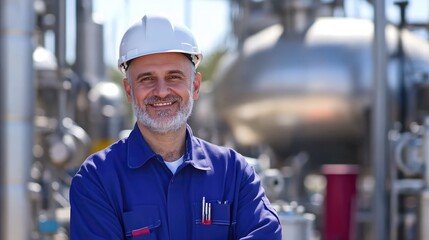 Confident Engineer at Industrial Plant.