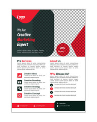 Modern business flyer, abstract business flyer design, a4 business flyer template design, editable vector template design, business flyer colors red, black & white, brochure template design.