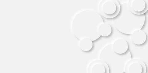 Abstract white background with 3D circles pattern, interesting white grey vector background.Futuristic abstract background. Glowing circle lines design.Suit for poster, banner, cover, presentation,etc