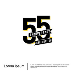 55th years anniversary celebration emblem. elegant anniversary logo isolated with ribbon on white background. vector illustration template design for web, flyers, poster, invitation and greeting card	