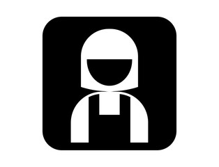 エプロンを着けた人の四角いシンプルなモノクロ白抜きイラストアイコン