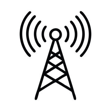 Broadcast Tower Vector Outline with Signal Waves