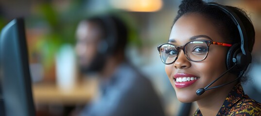 Customer service manager and consultant in office providing online support and CRM-based telemarketing assistance
