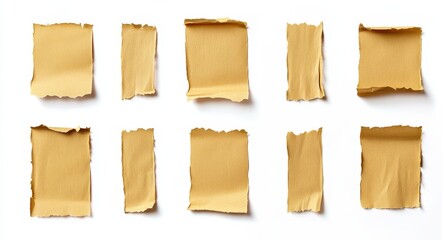 Paper Graphic. Set of Ripped Yellow Textured Adhesive Kraft Tape Strips for Labels and Stickers