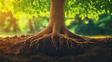 Majestic Tree Roots in Sunlight with Natures Strength.