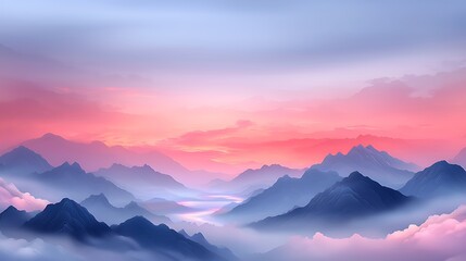 Obraz premium Majestic mountain sunrise over serene valley nature landscape tranquil environment wide view