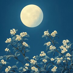 Moonlit blossoms in a serene garden nighttime floral artwork tranquil setting artistic perspective