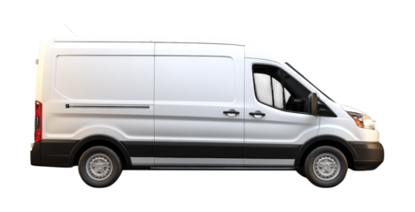 Modern White Commercial Cargo Van with Extended Wheelbase and Professional Delivery Vehicle Design Isolated on Transparent and White Background