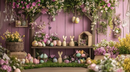 Pastel Easter Floral Garden Backdrop.