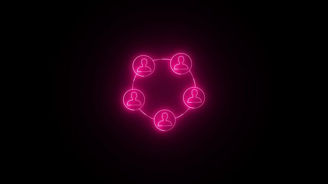 Glowing line Team Connection with Central Manager Icon animation. Neon Business Network with Team Leader Highlight video.