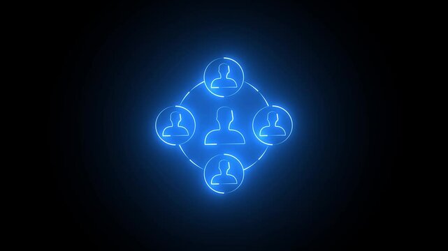 Glowing neon line Business team communication network animation on the black background. Global communication network of people. social network concept.