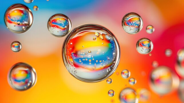 Vibrant water droplets refracting colorful light.