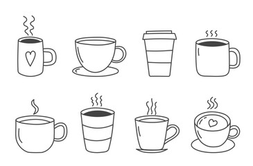Fototapeta premium Hand drawn hot coffee or tea cups, drinks doodles, vector eps10 illustration