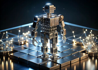 Programmable Matter Robot: Metallic Chrome Voxels Forming Humanoid 