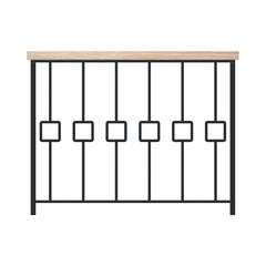 Decorative balcony railing design in minimalist style featuring vertical lines and squared patterns on a clean white background