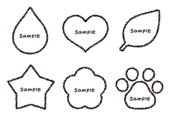 手描きのクレヨン素材　いろいろな形のフレームセット