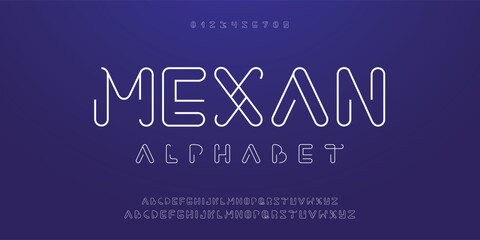 Creative Outline Double line monogram alphabet and tech fonts. Lines font regular uppercase and lowercase. Vector illustration.