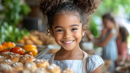 Fototapeta premium Diverse children joyfully engaging in baking and cooking activities in a kitchen setting, 