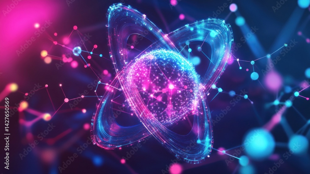 Fototapete abstract representation of an atom, showcasing its structure with interconnected particles and energ