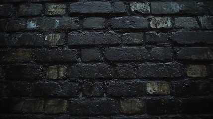 Naklejka premium Dark brick wall with weathered surface, showcasing urban decay texture