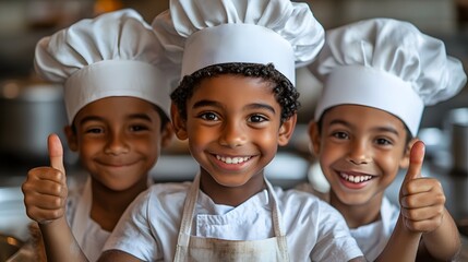 Diverse children joyfully engaging in baking and cooking activities in a kitchen setting,
