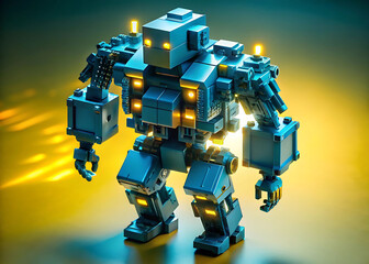 Programmable Matter Robot: Metallic Chrome Voxels Forming Humanoid 