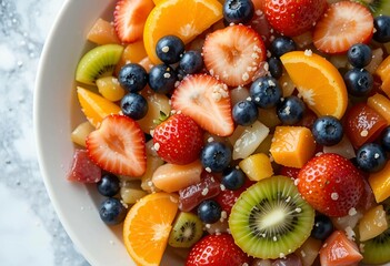 Obraz premium Colorful Fruit Salad with Strawberries, Kiwi, and Blueberries