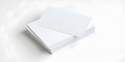 A stack of blank white paper sheets name card on a clean surface, perfect for printing, drawing, or any creative project.