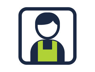 エプロンを着けた人の四角いシンプルなカラーイラストアイコン