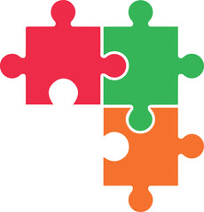 Fototapeta premium Three colorful puzzle pieces fitting together, symbolizing unity.