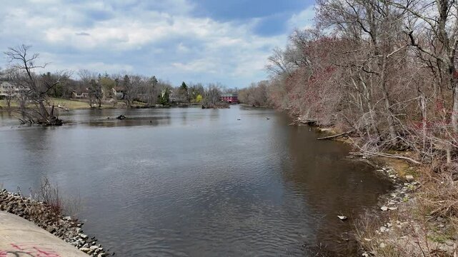 View of the Millstone River and old mill in the distance in Kinston, New Jersey